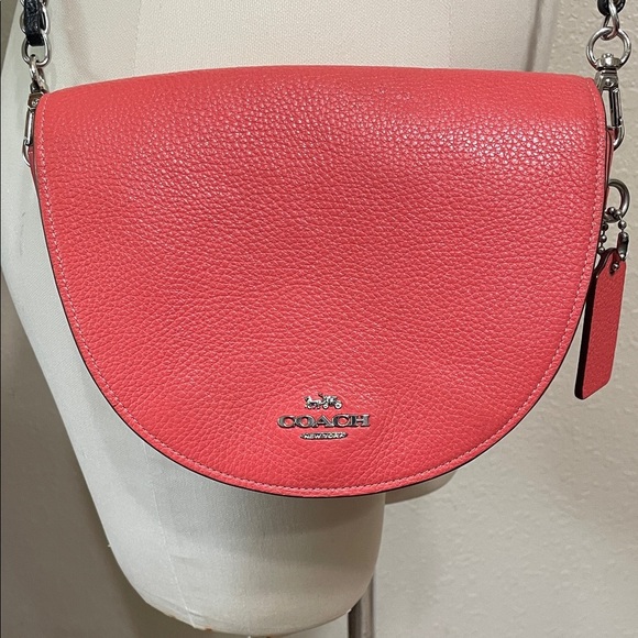 Coach Handbags - Coach Ellen Pebble Leather Saddle Crossbody Bag in Coral